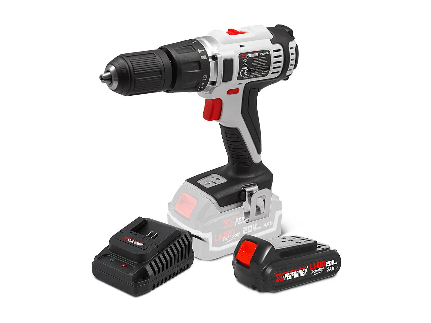 Perceuse visseuse à percussion 20V – mandrin 13 mm – avec batterie 2Ah & chargeur rapide 1H – X-Performer