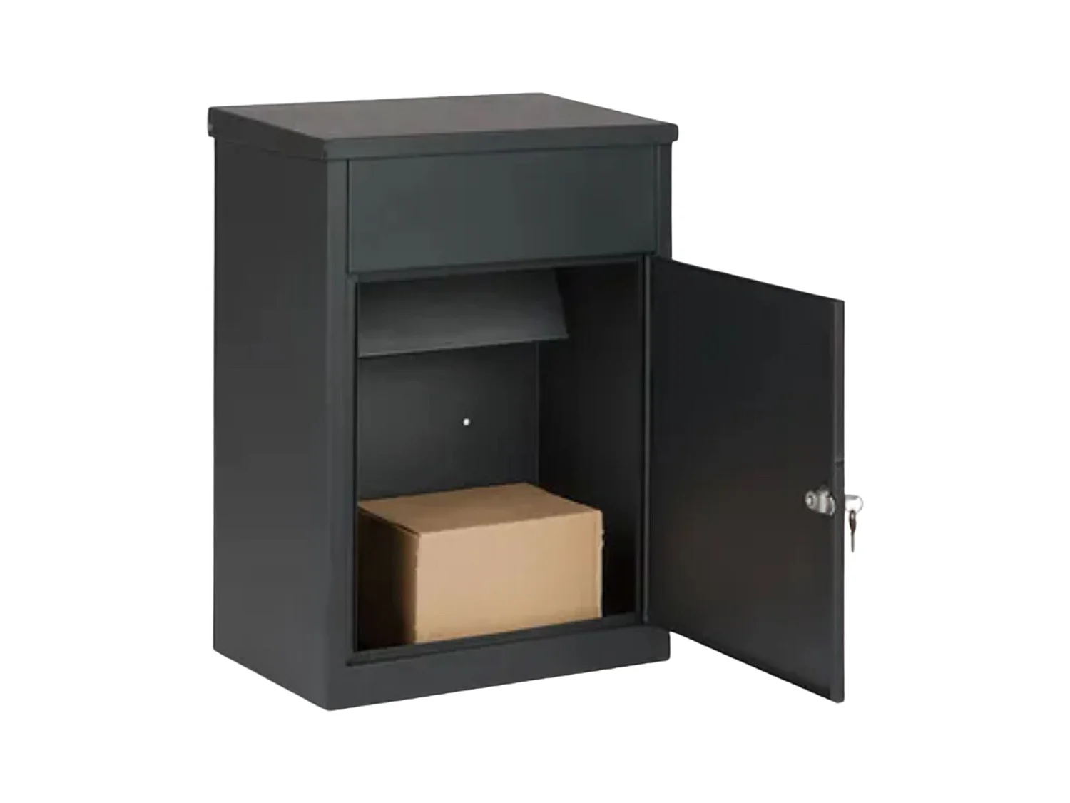 Boîte aux lettres pour colis Noir mat - Grande ouverture 24 x 34 cm, clapet anti-retour - Fixation murale