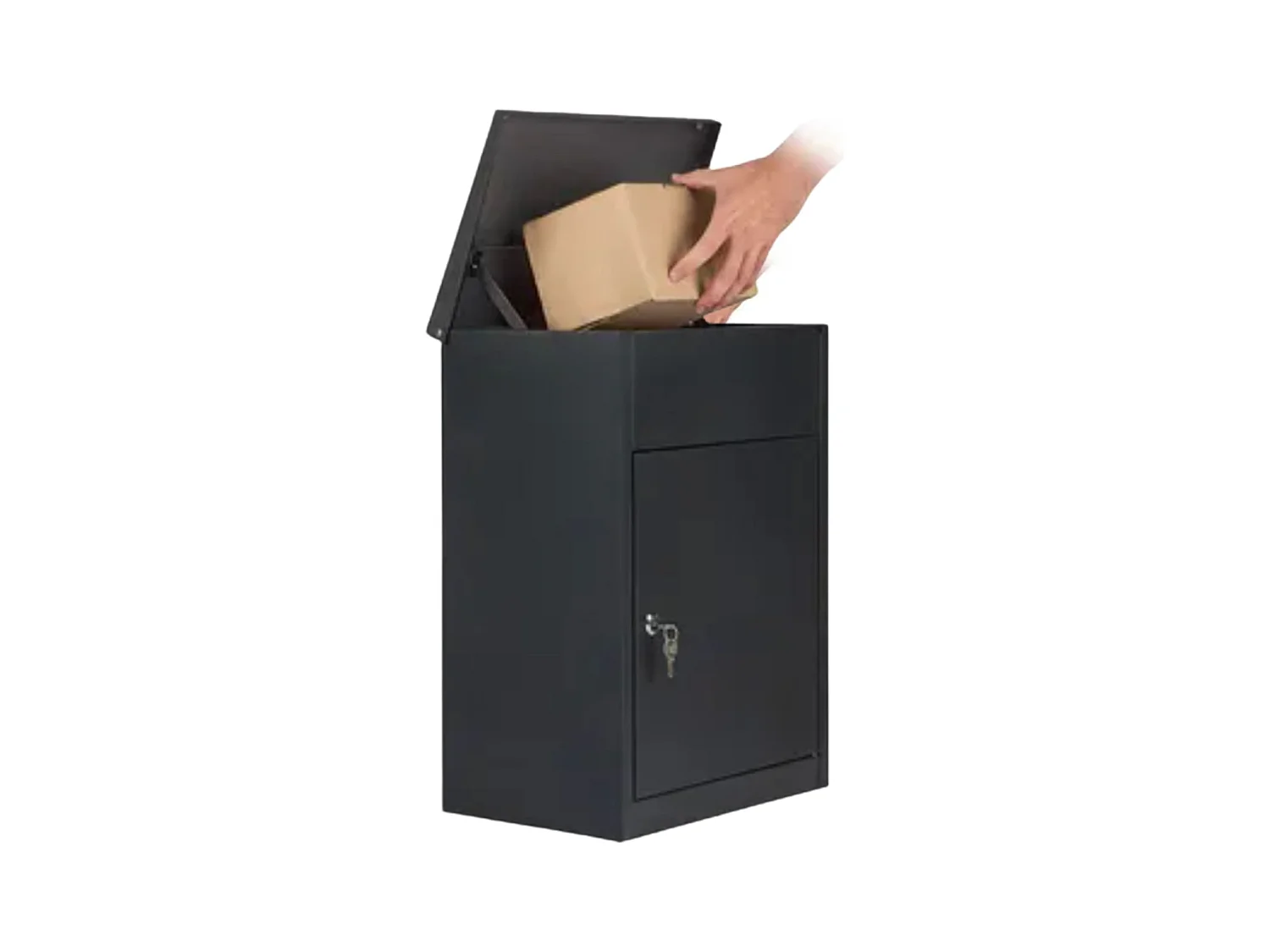 Boîte aux lettres pour colis Noir mat - Grande ouverture 24 x 34 cm, clapet anti-retour - Fixation murale