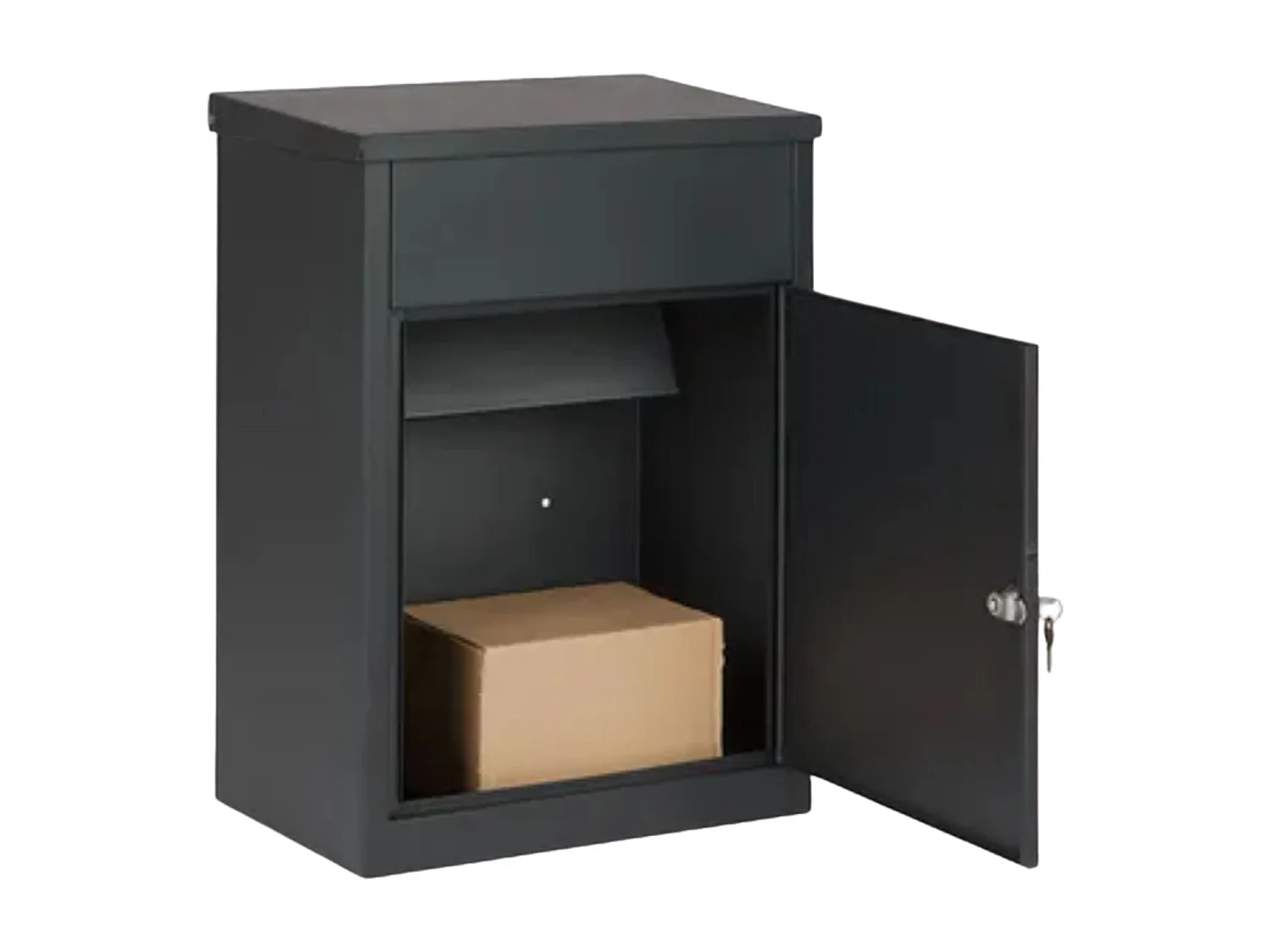 Boîte aux lettres pour colis Noir mat - Grande ouverture 24 x 34 cm, clapet anti-retour - Fixation murale