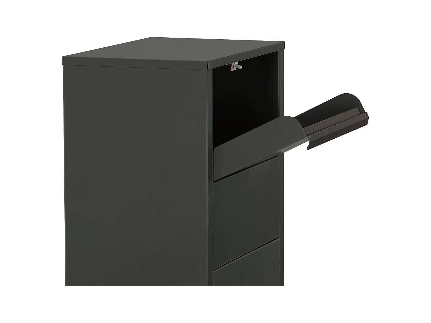 Boîte aux lettres pour colis – Colonne noire – Grande ouverture 19 x 34 cm – Fixation au sol – Serrure à clé