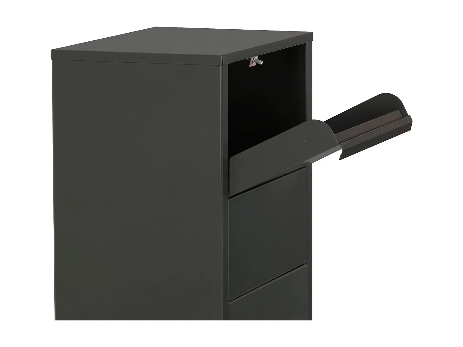 Boîte aux lettres pour colis – Colonne noire – Grande ouverture 19 x 34 cm – Fixation au sol – Serrure à clé