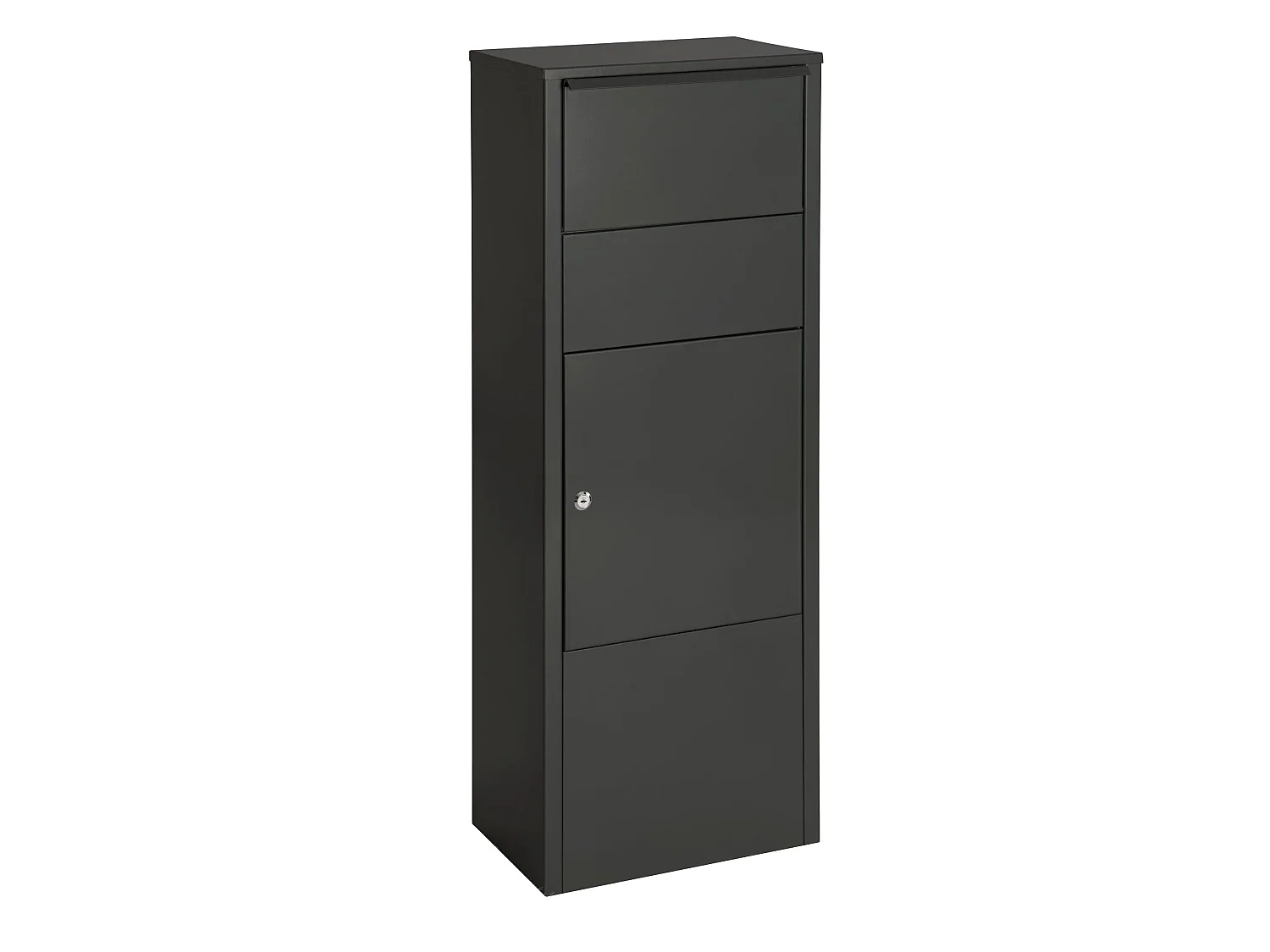 Pakketbrievenbus – Zwarte kolom – Grote opening 19 x 34 cm – Grondbevestiging – Cilinderslot