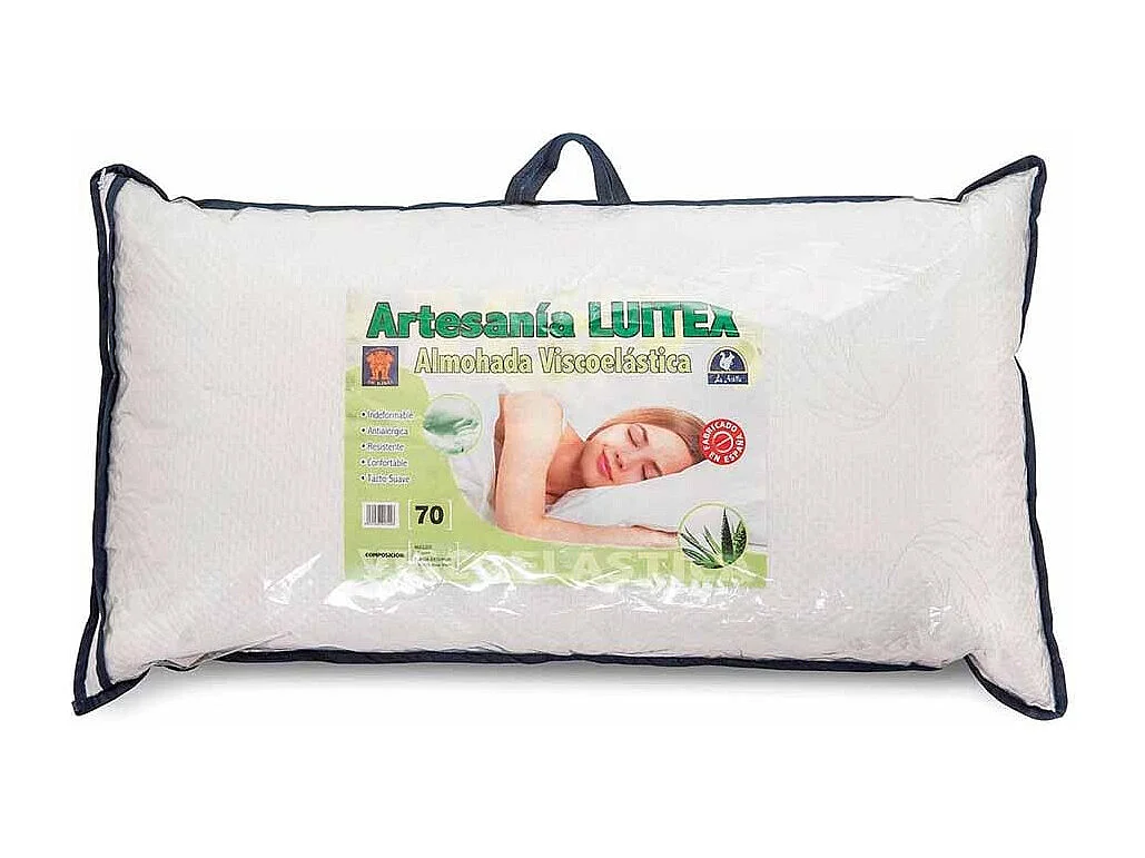 Almohada viscoelástica de 90x40 cm con funda exterior tratamiento Aloe Vera blanco Aloe