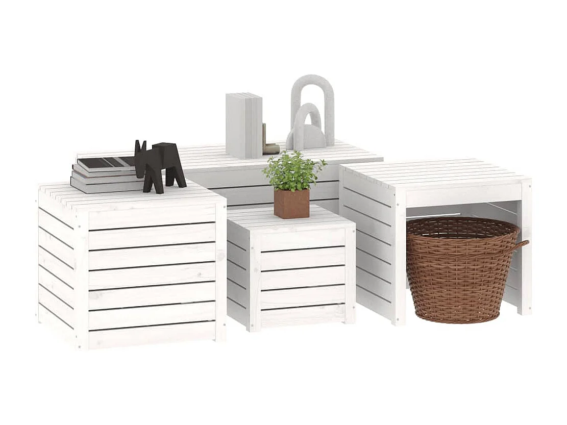 Elaine  Ensemble de boîtes de jardin 4 pcs blanc bois de pin massif