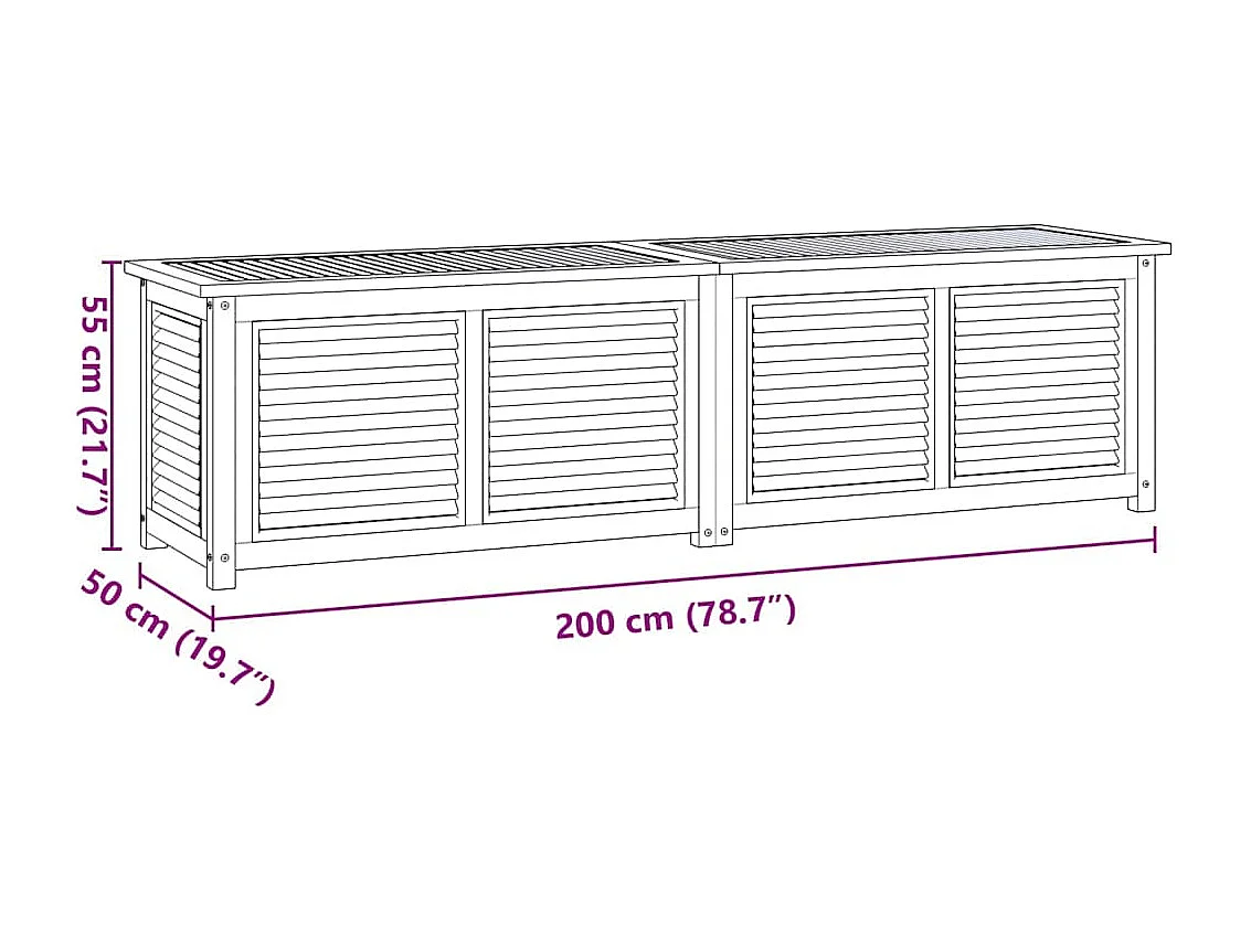 Neel  Boîte de rangement jardin et sac 200x50x55 cm bois massif teck