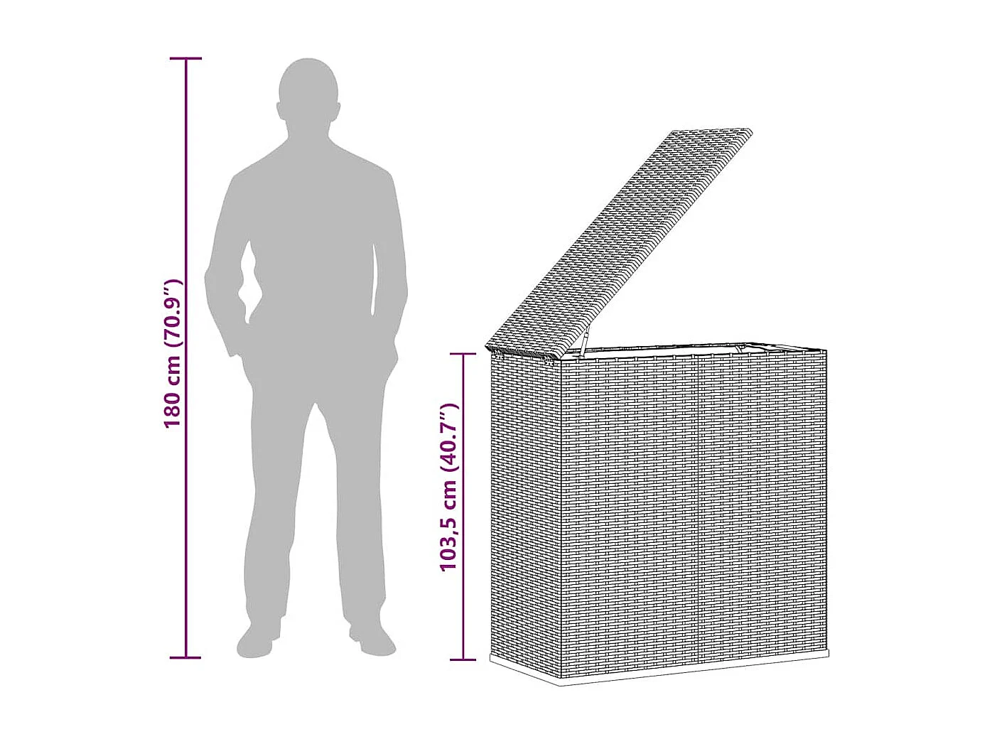 Evans  Boîte à coussins de jardin Résine tressée 100x49x103,5 cm Noir