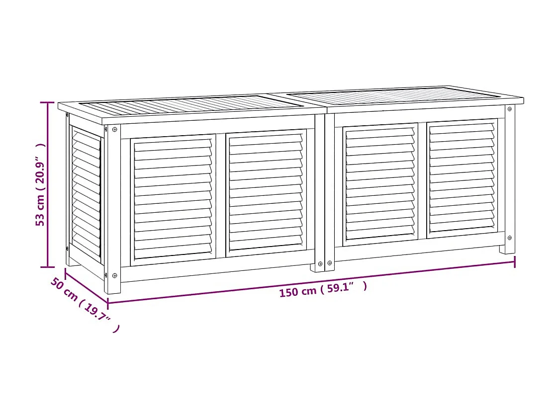 Neel  Boîte de rangement jardin et sac 150x50x55 cm bois massif teck