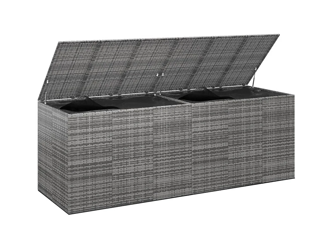 Evans  Baúl para cojines de jardín ratán PE gris 291x100,5x104 cm