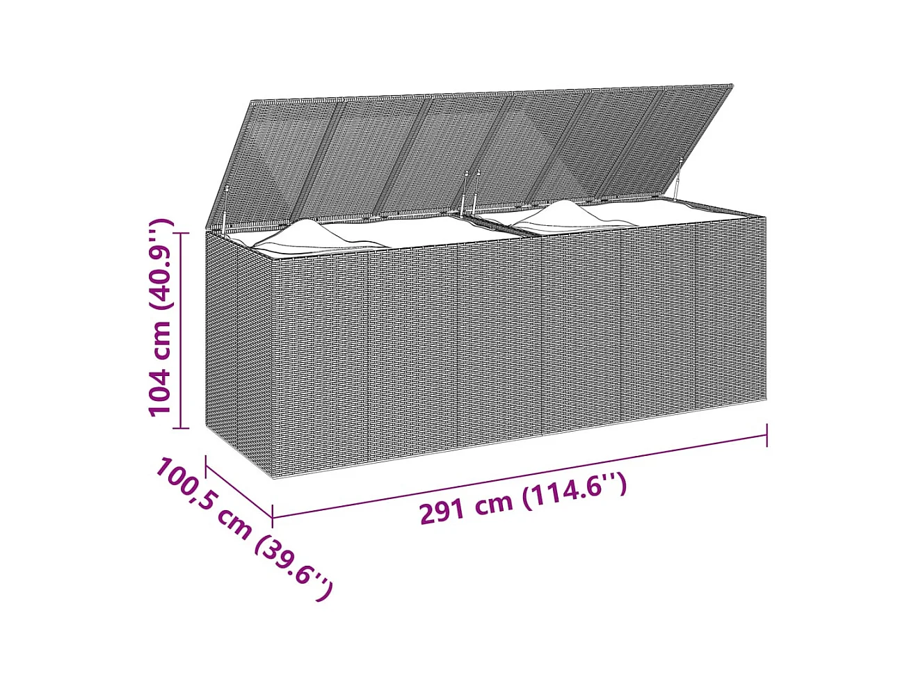Evans  Baúl para cojines de jardín ratán PE gris 291x100,5x104 cm