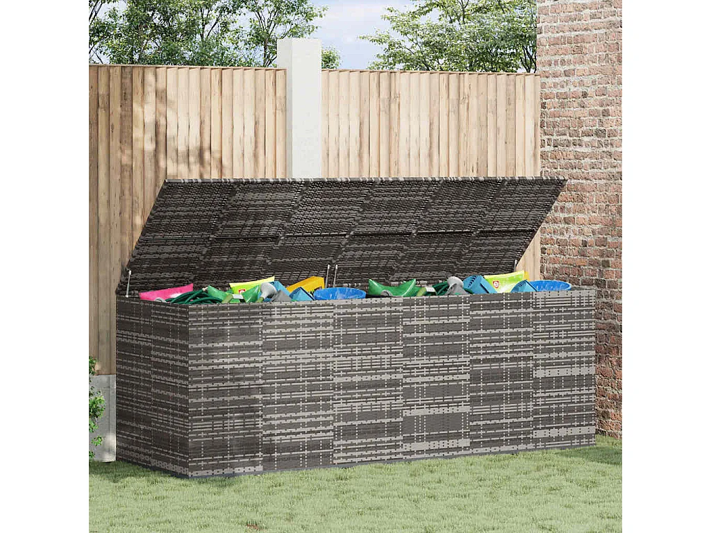 Evans  Boîte à coussins de jardin Résine tressée 291x100,5x104 cm Gris