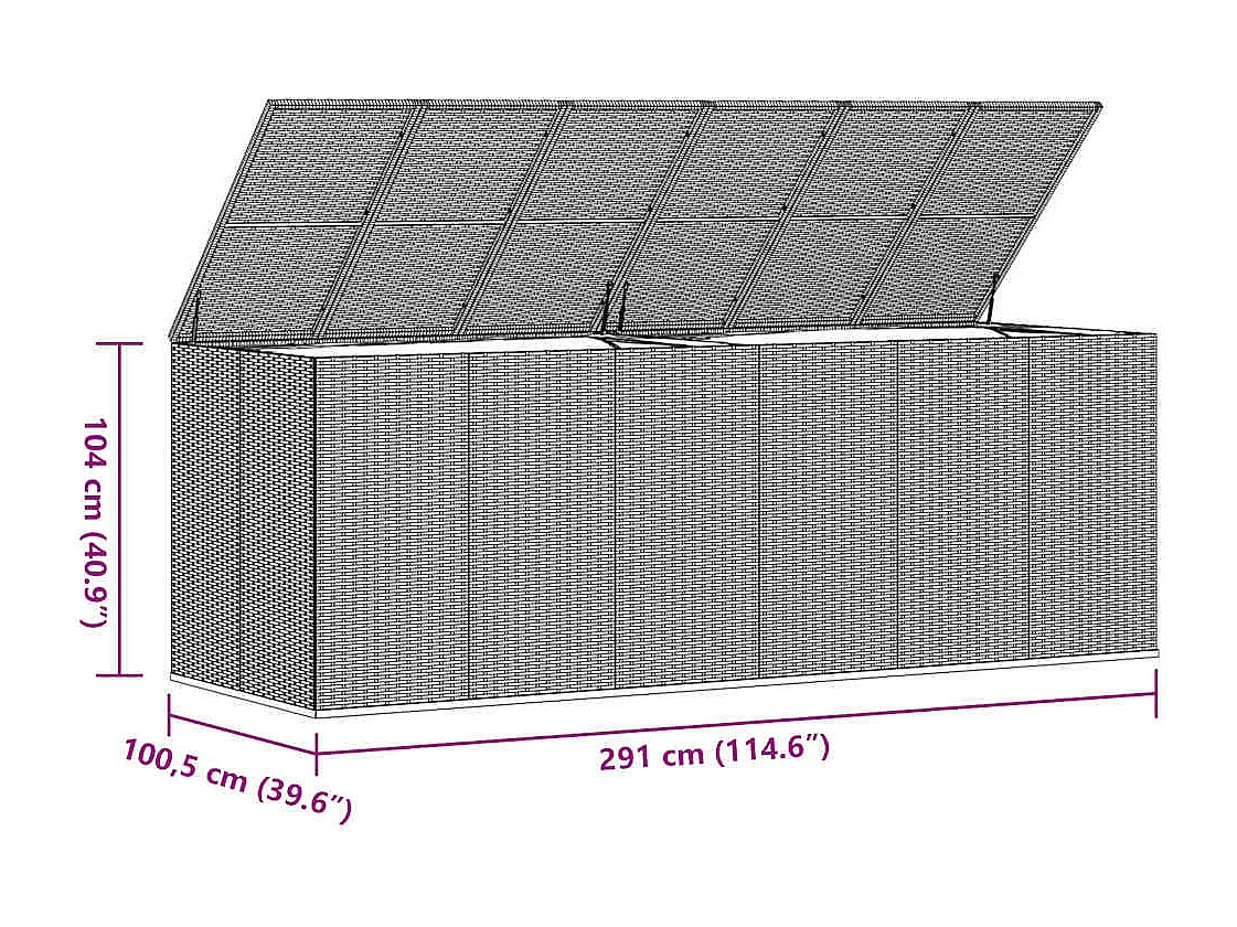 Evans  Boîte à coussins de jardin Résine tressée 291x100,5x104 cm Gris