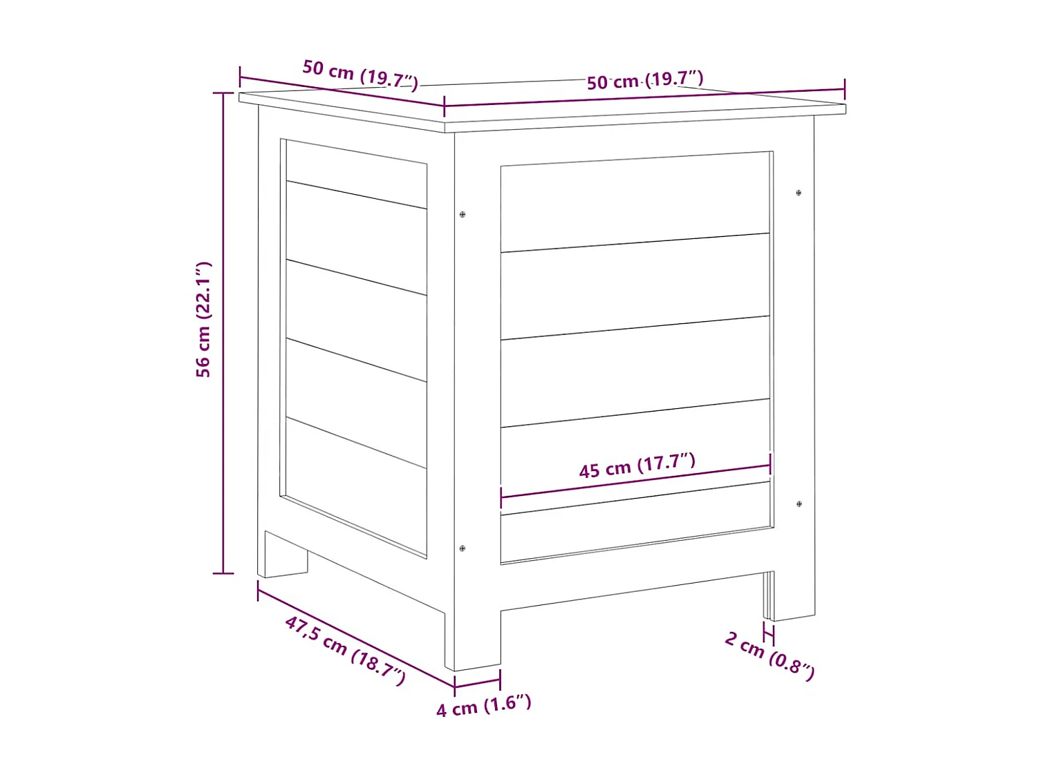 Keegan  Boîte à coussins d'extérieur 50x50x56 cm Bois de sapin massif