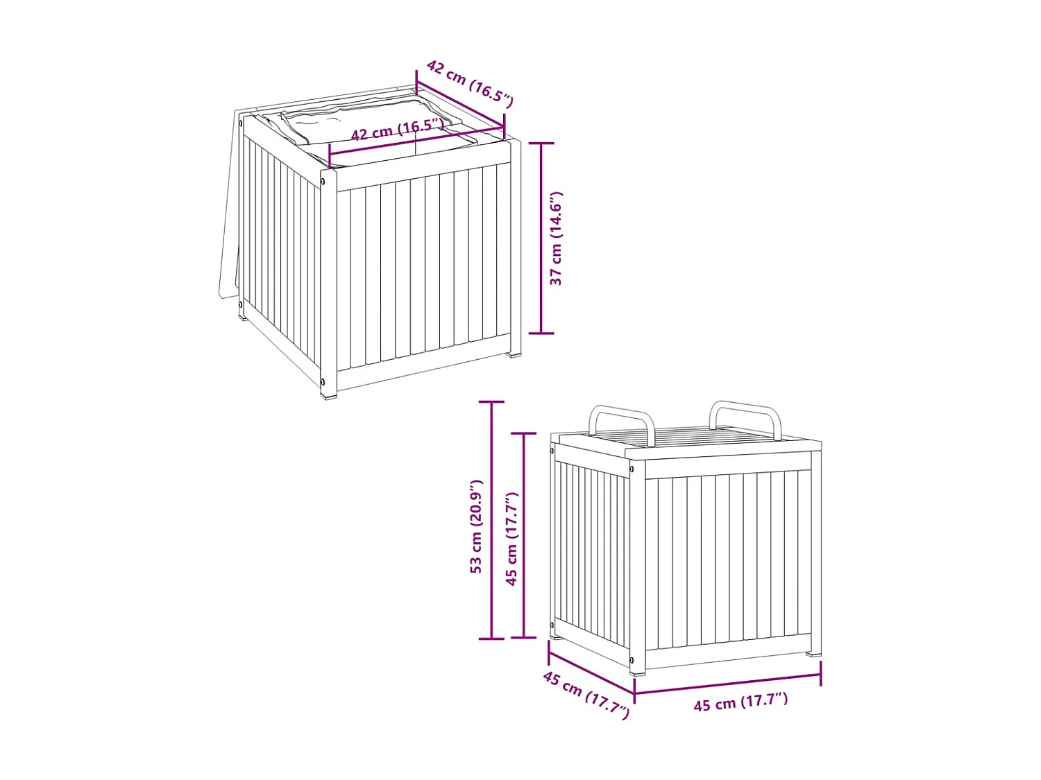 Volrik  Kussenbox 45x45x45/53 cm massief acaciahout en staal
