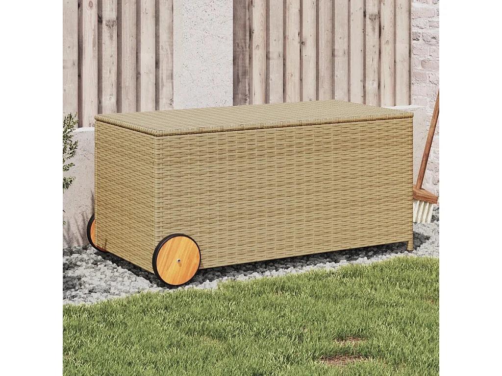 Dorian  Boîte de rangement de jardin et roues mélange beige 190L rotin