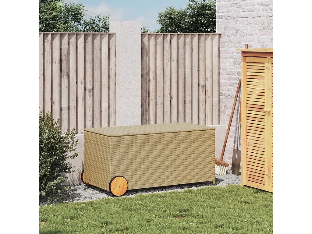 Dorian  Boîte de rangement de jardin et roues mélange beige 190L rotin