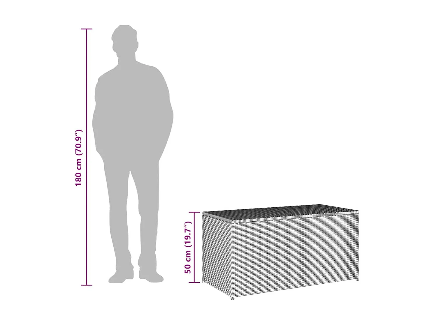 Dorian  Boîte de rangement de jardin résine tressée 100x50x50 cm gris