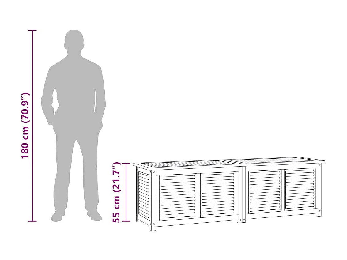 Neel  Caja de almacenaje de jardín con bolsa teca maciza 175x50x55 cm