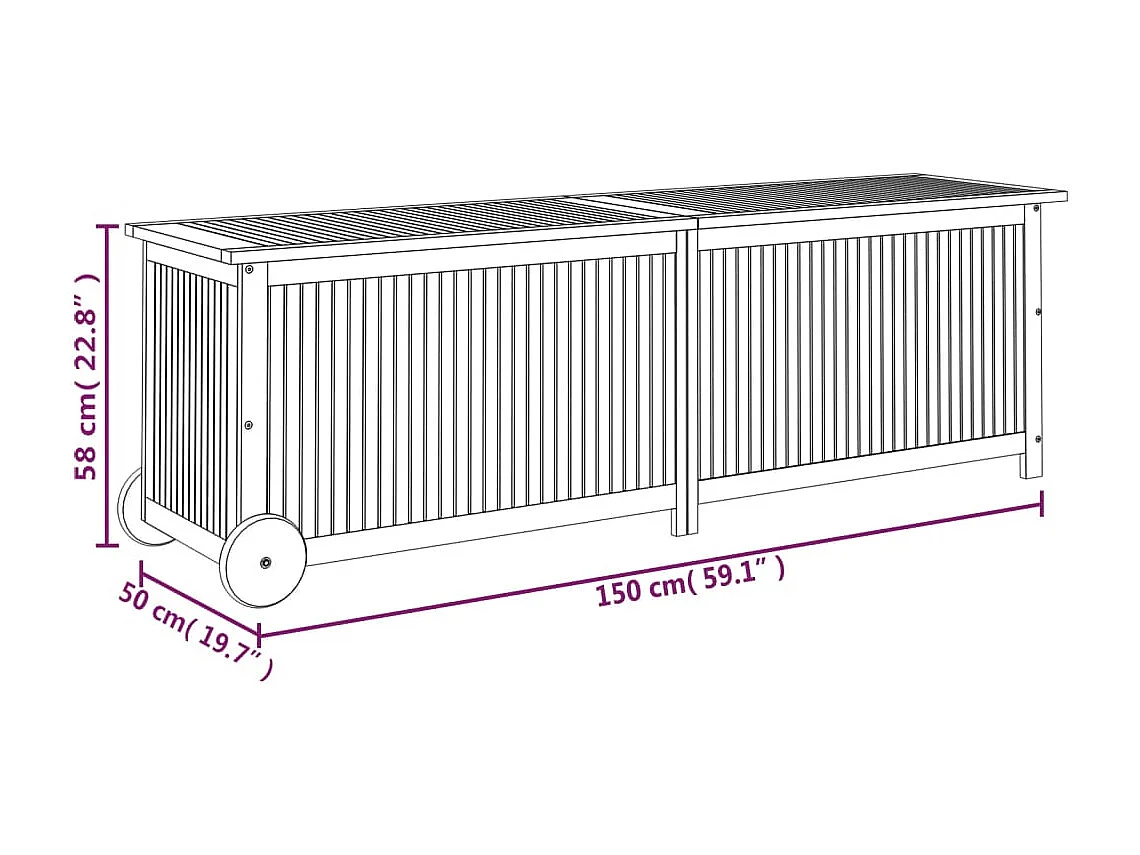 Rautavaara  Boîte de rangement de jardin avec roues 150x50x58cm bois acacia