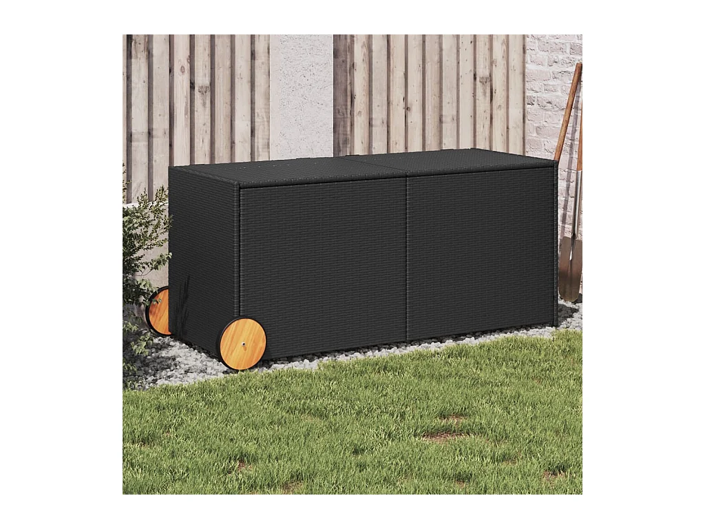 Dorian  Boîte de rangement de jardin et roues noir 283L résine tressée