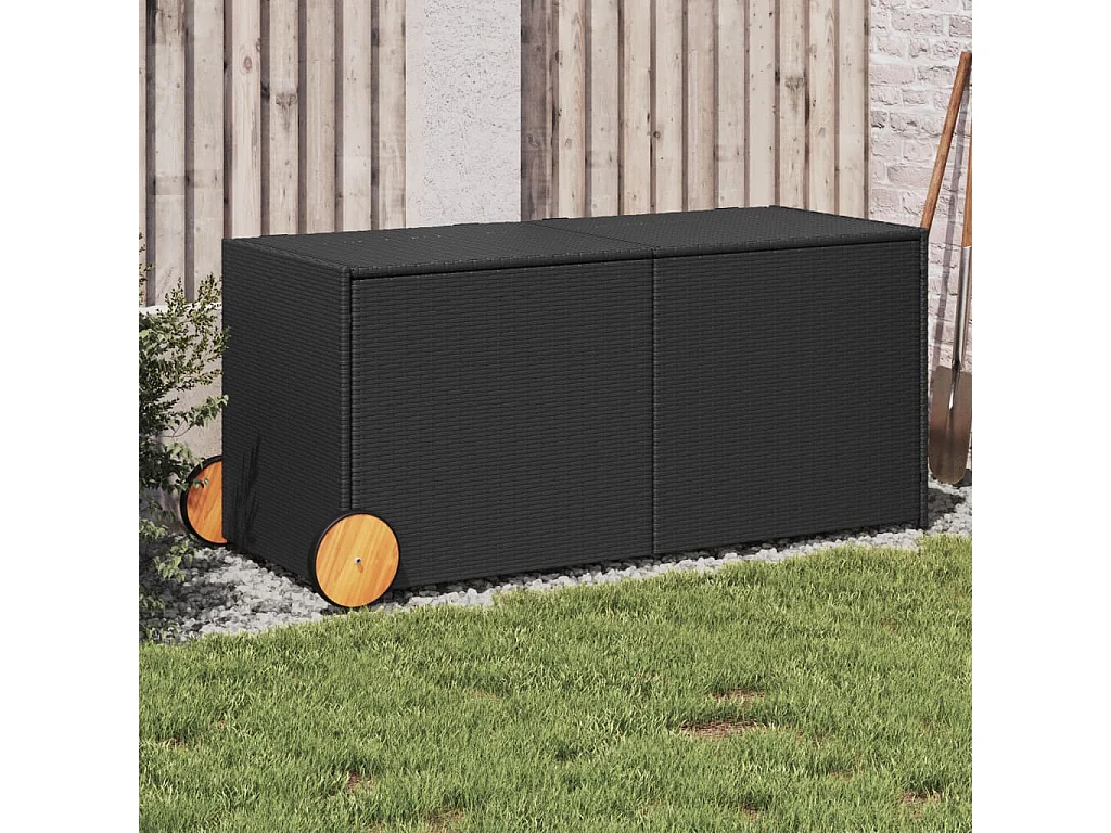 Dorian  Boîte de rangement de jardin et roues noir 283L résine tressée