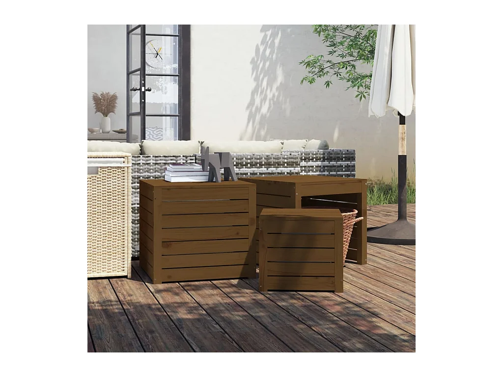 Violeta  Set cajas de jardín 3 pzas madera maciza pino gris marrón miel