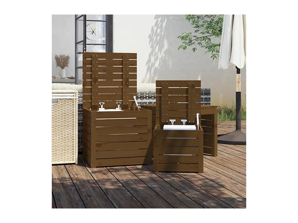 Violeta  Set cajas de jardín 3 pzas madera maciza pino gris marrón miel