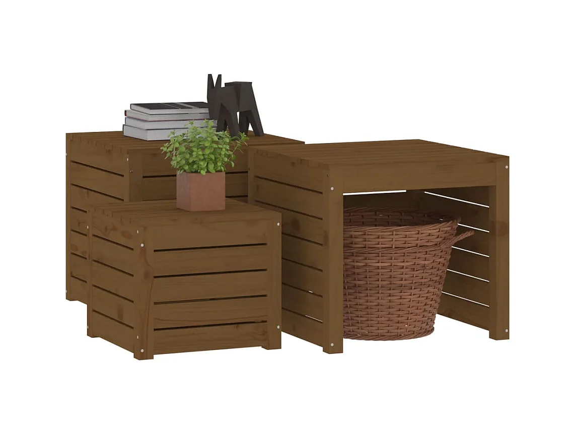 Violeta  Set cajas de jardín 3 pzas madera maciza pino gris marrón miel