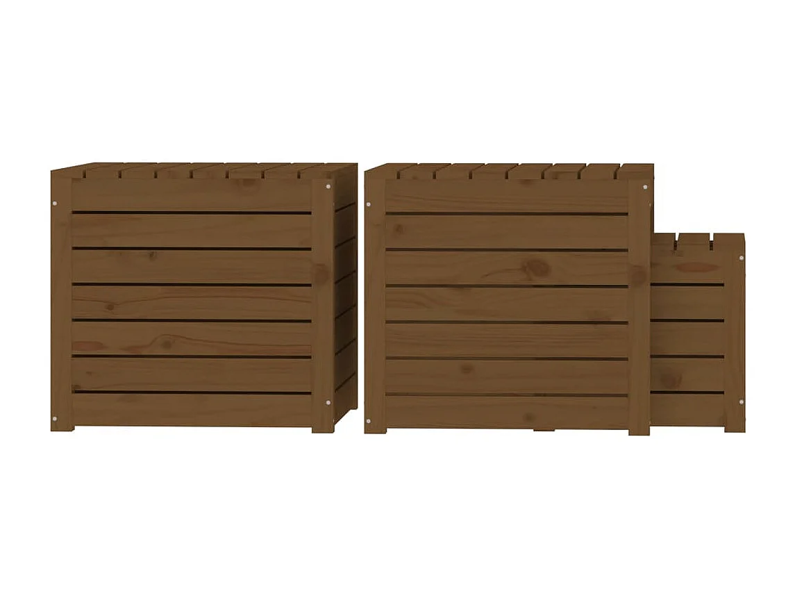 Violeta  Set cajas de jardín 3 pzas madera maciza pino gris marrón miel