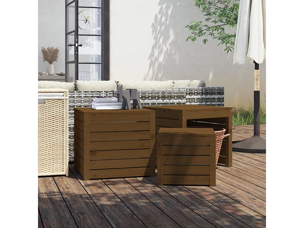 Violeta  Ensemble de boîtes de jardin 3 pcs marron miel bois pin massif