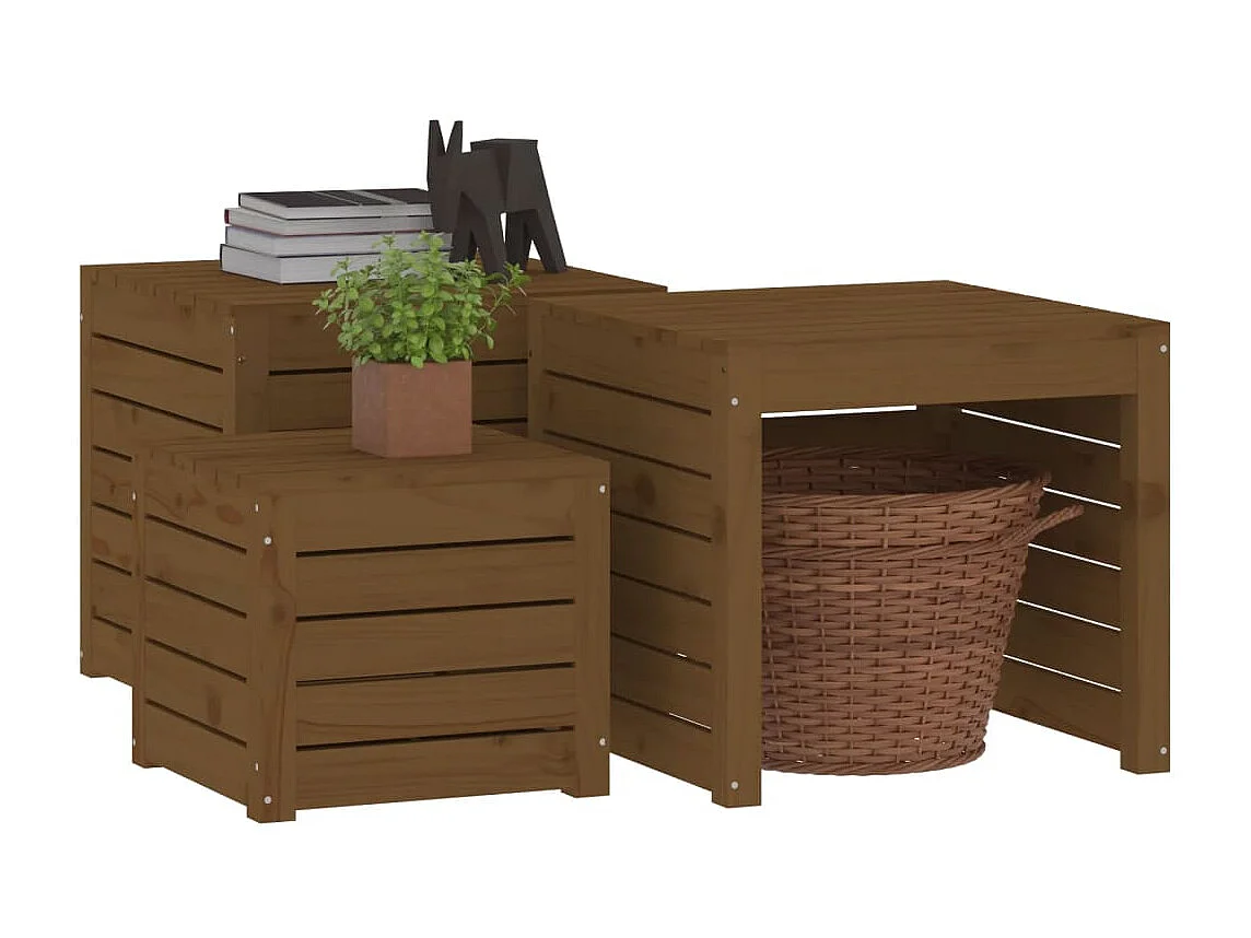 Violeta  Ensemble de boîtes de jardin 3 pcs marron miel bois pin massif