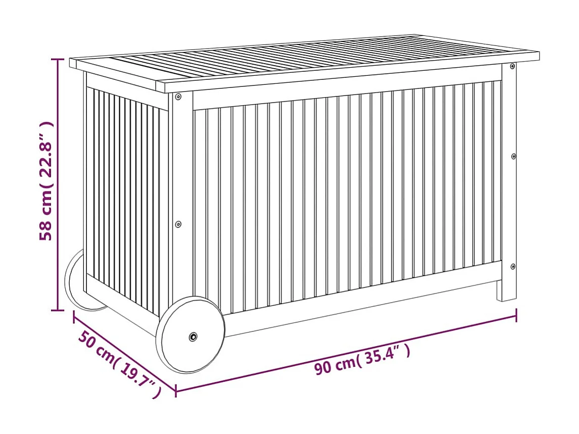 Rautavaara  Caja de almacenaje de jardín ruedas acacia maciza 90x50x58 cm