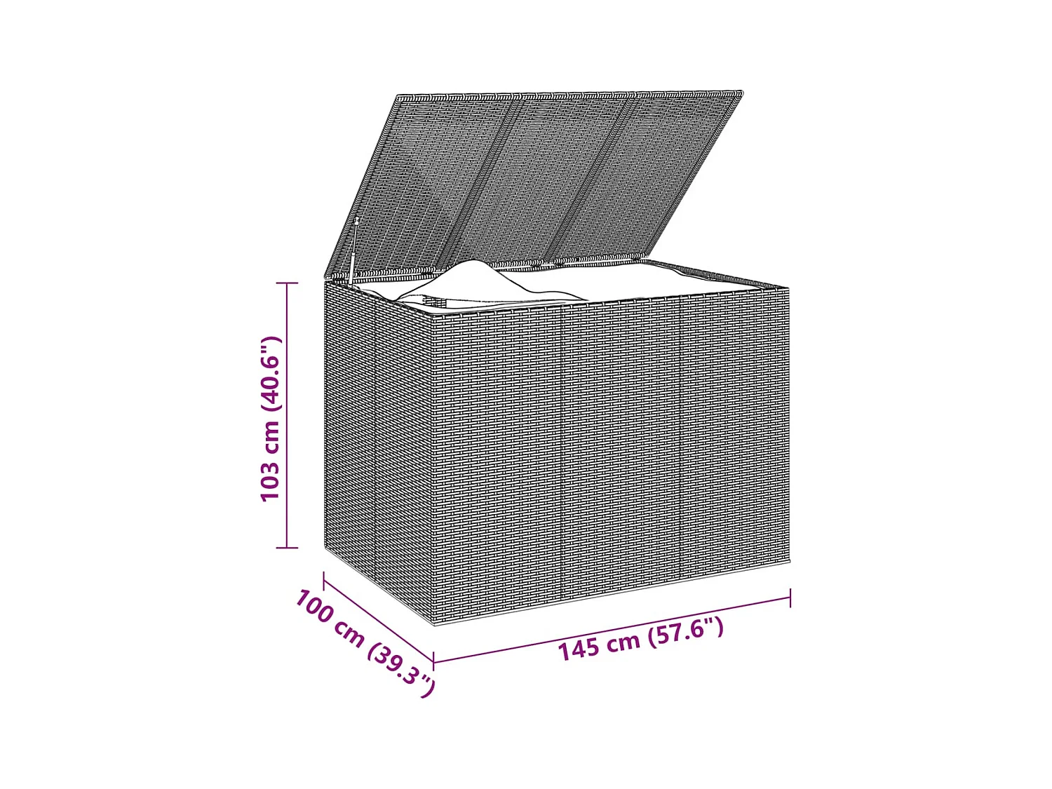 Evans  Baúl para cojines de jardín ratán PE negro 145x100x103 cm