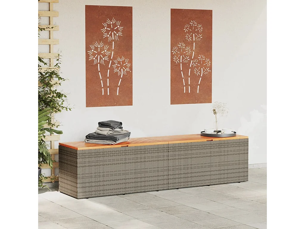 Marly  Boîte de rangement de jardin gris résine tressée bois d'acacia