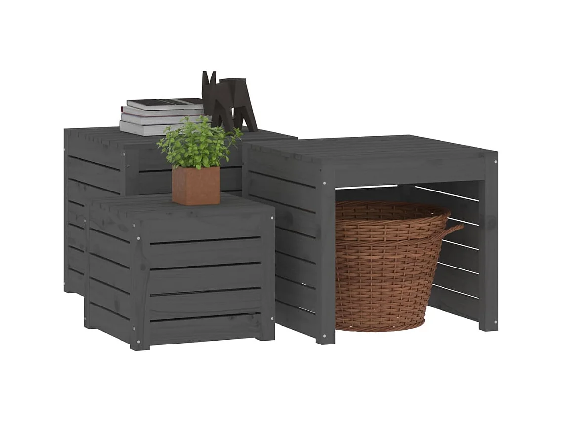 Violeta  3-delige Tuinboxset massief grenenhout grijs