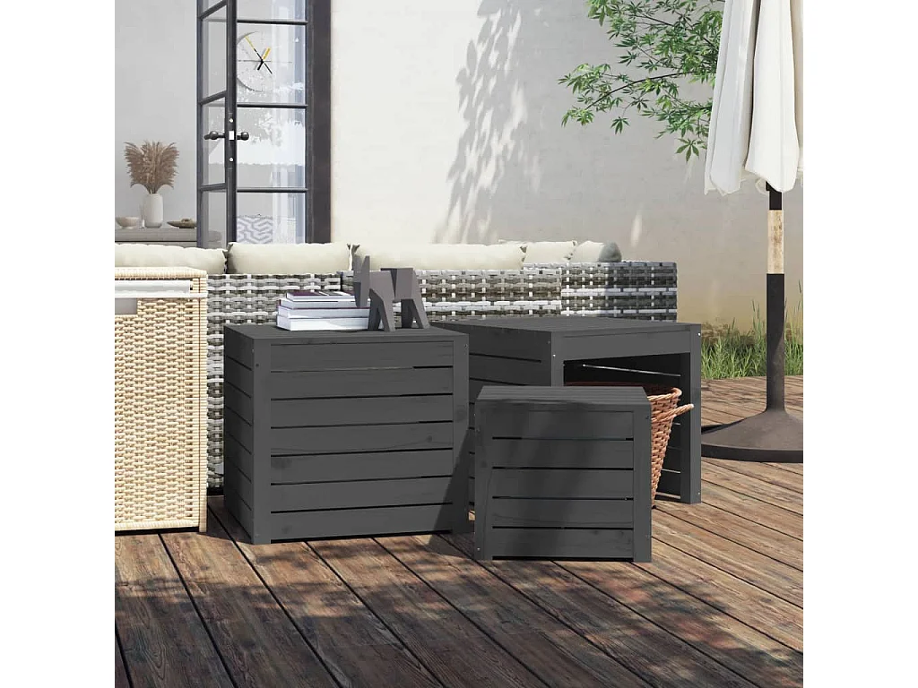 Violeta  Ensemble de boîtes de jardin 3 pcs gris bois de pin massif