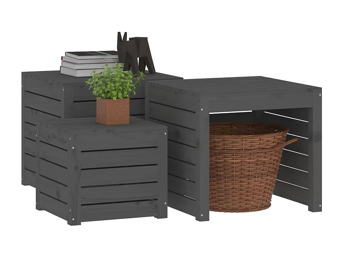 Violeta  Ensemble de boîtes de jardin 3 pcs gris bois de pin massif