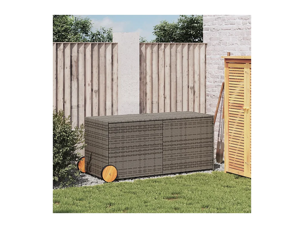 Dorian  Boîte de rangement de jardin et roues gris 283L résine tressée