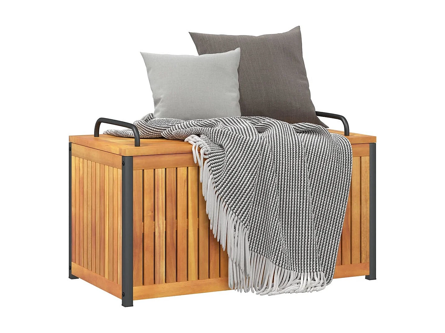 Volrik  Kussenbox 85x45x45/53 cm massief acaciahout en staal