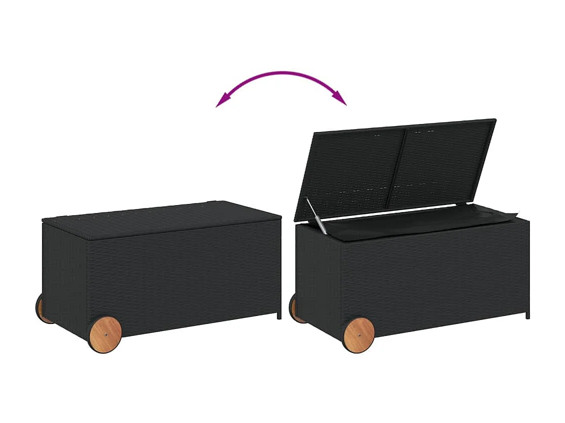 Dorian  Boîte de rangement de jardin et roues noir 190L résine tressée