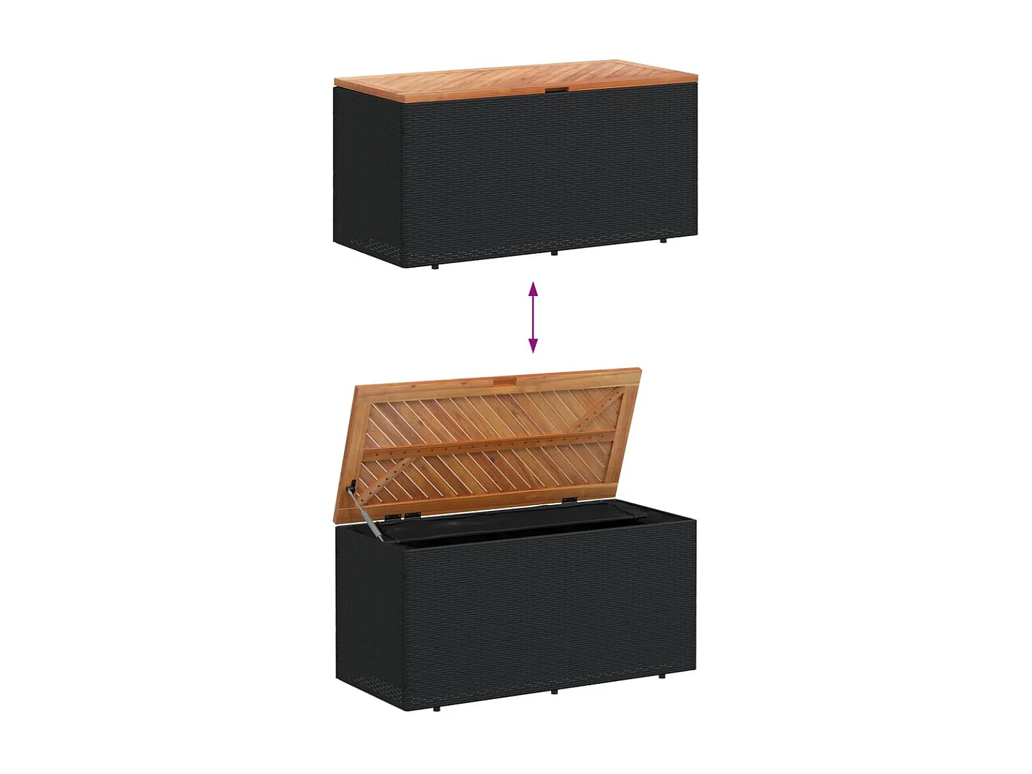 Marly  Boîte de rangement de jardin noir résine tressée bois d'acacia