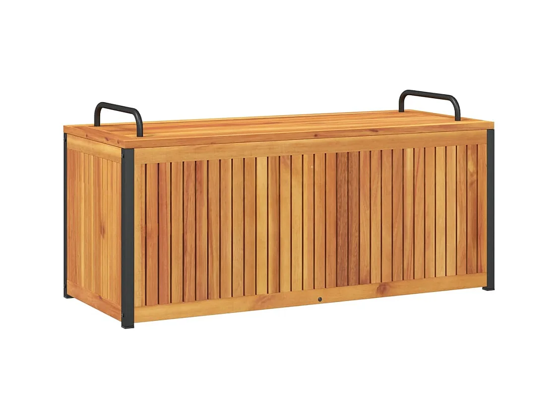 Volrik  Baúl de cojines de jardín acacia maciza y acero 110x45x42/53 cm