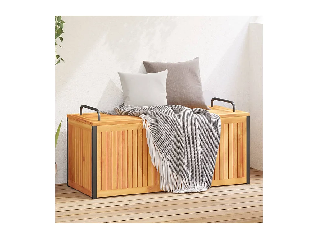 Volrik  Baúl de cojines de jardín acacia maciza y acero 110x45x42/53 cm