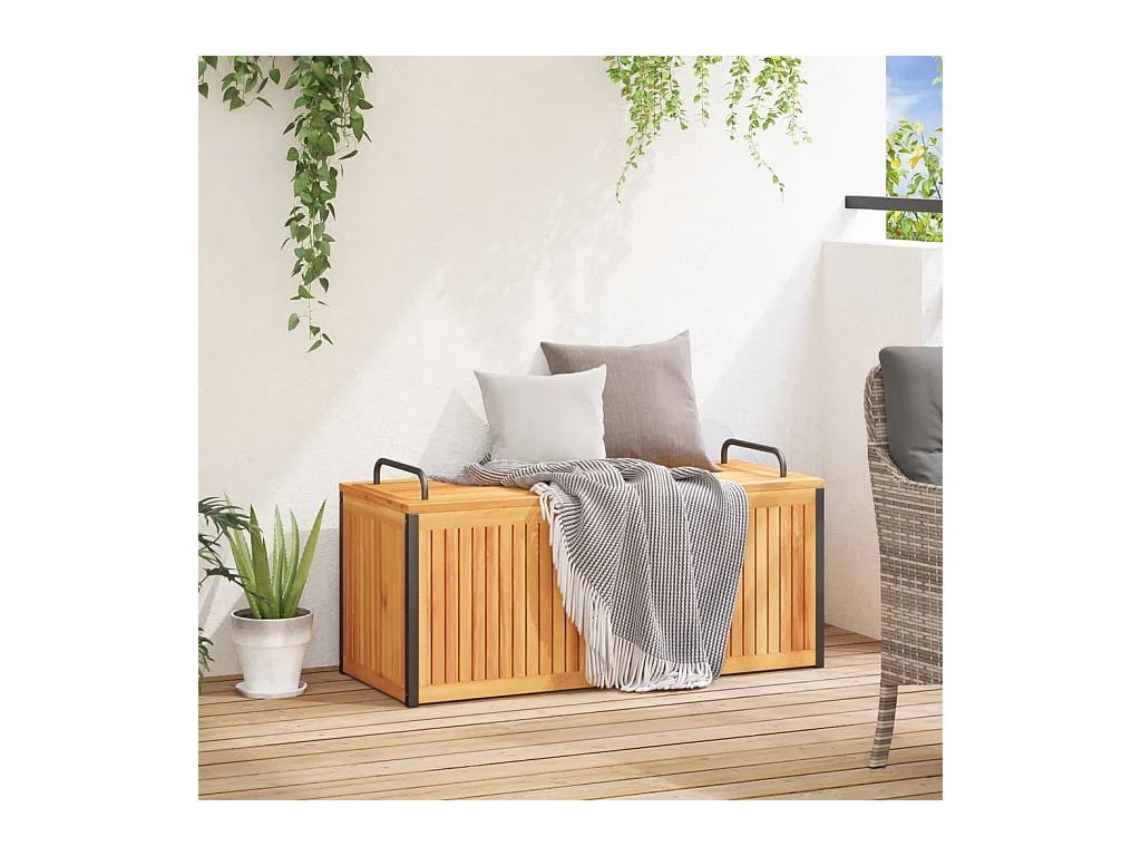 Volrik  Baúl de cojines de jardín acacia maciza y acero 110x45x42/53 cm