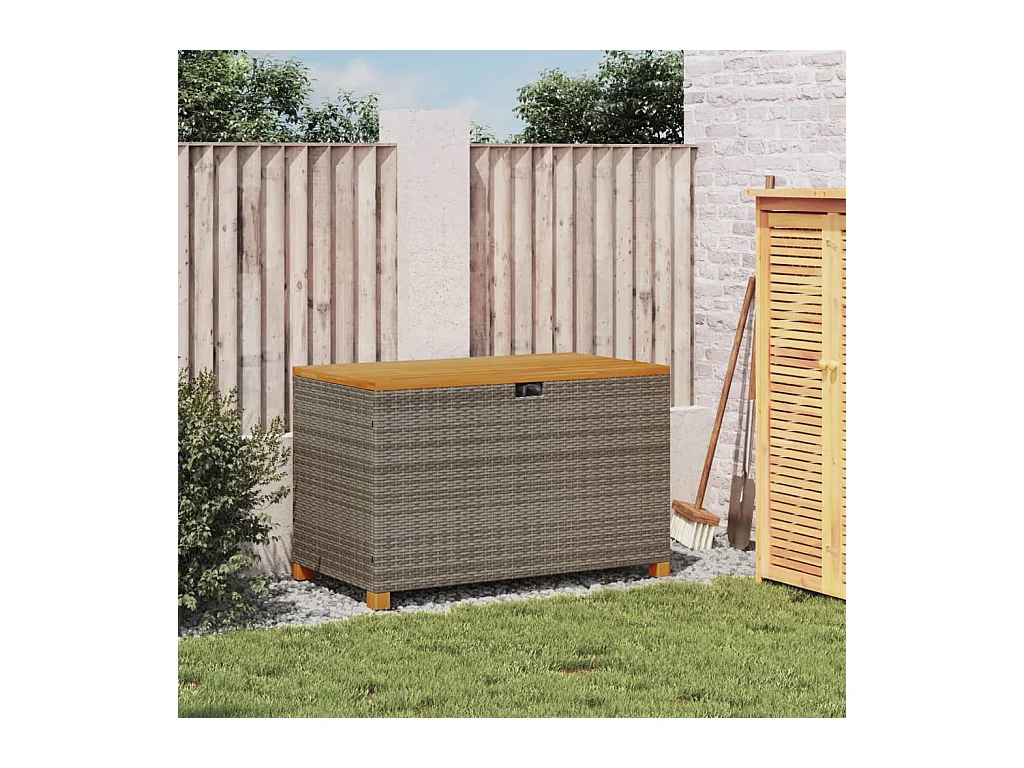 Lysja  Boîte de rangement de jardin gris résine tressée bois d'acacia