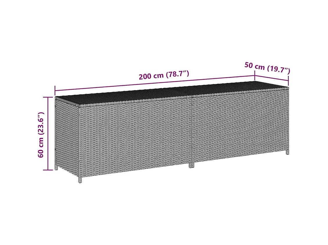 Dorian  Boîte de rangement de jardin résine tressée 200x50x60 cm marron