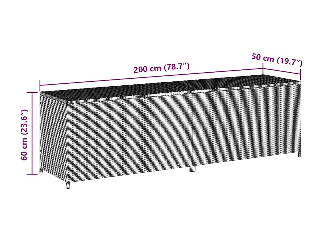 Dorian  Boîte de rangement de jardin résine tressée 200x50x60 cm marron