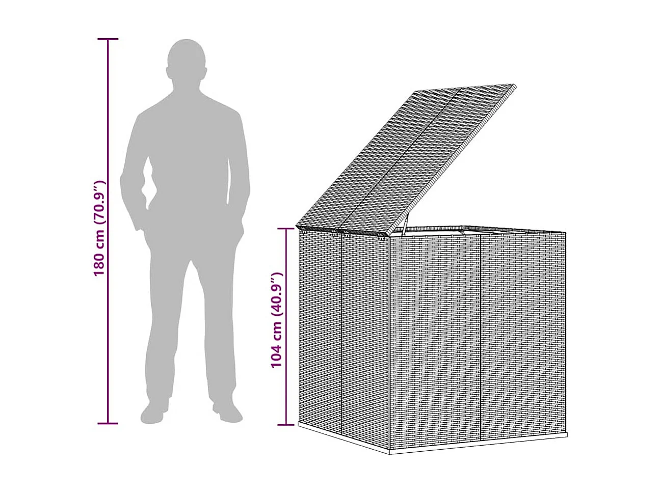 Evans  Boîte à coussins de jardin Résine tressée 100x97,5x104 cm Gris