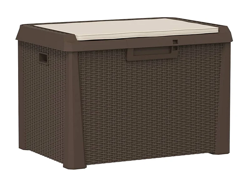 Ladue  Caja de almacenaje jardín con cojín de asiento PP marrón 125 L