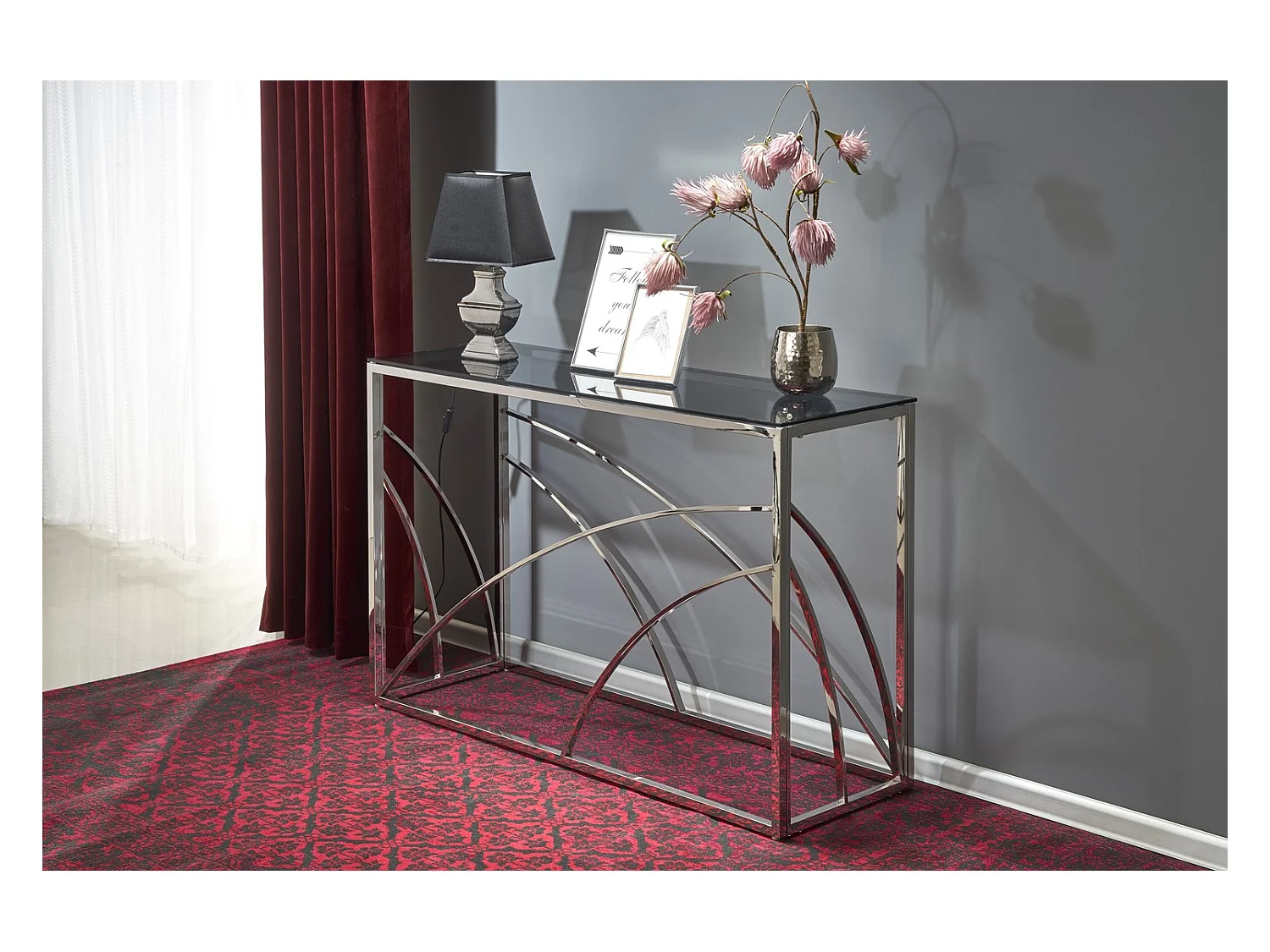 Console Wella/Verre et Métal Précieux/Gris Argenté